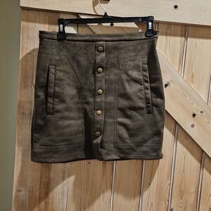 OLIVE GREEN FAUX SUEDE MINI SKIRT